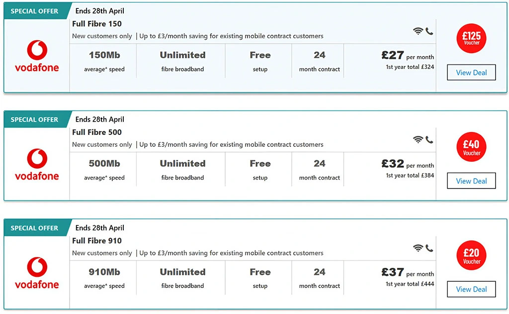 vodafone deals comparison